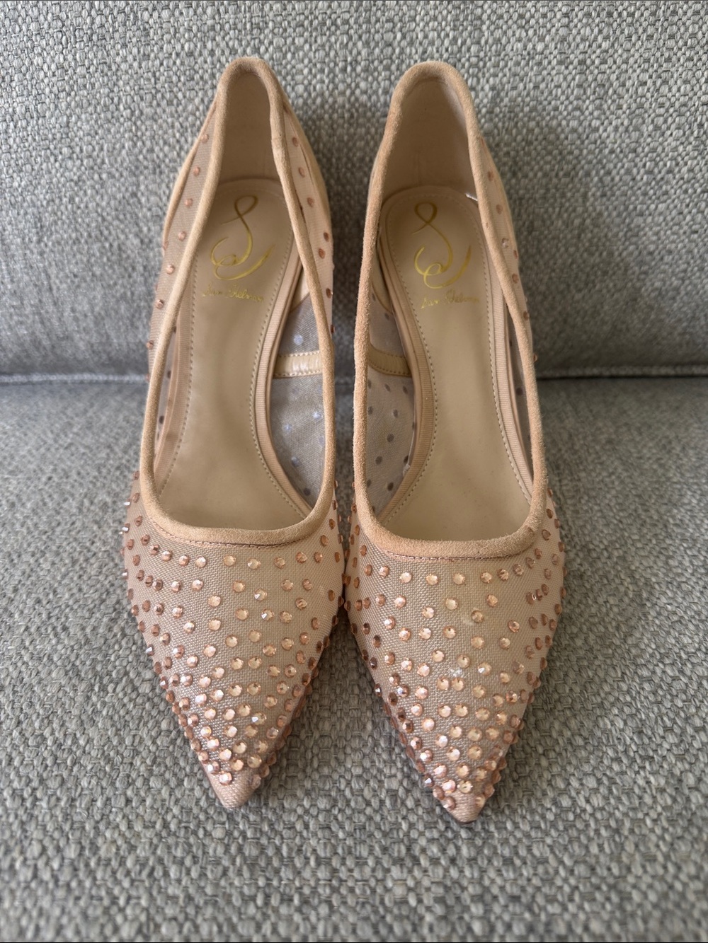 New Sam Edelman 7,5 Nude Embellished Pointed-Toe Women's Flats